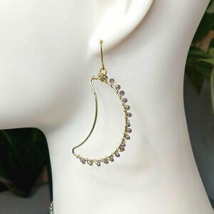Gold Crescent Moon Beaded Dangle Earrings - 2.5" - Boho Celestial